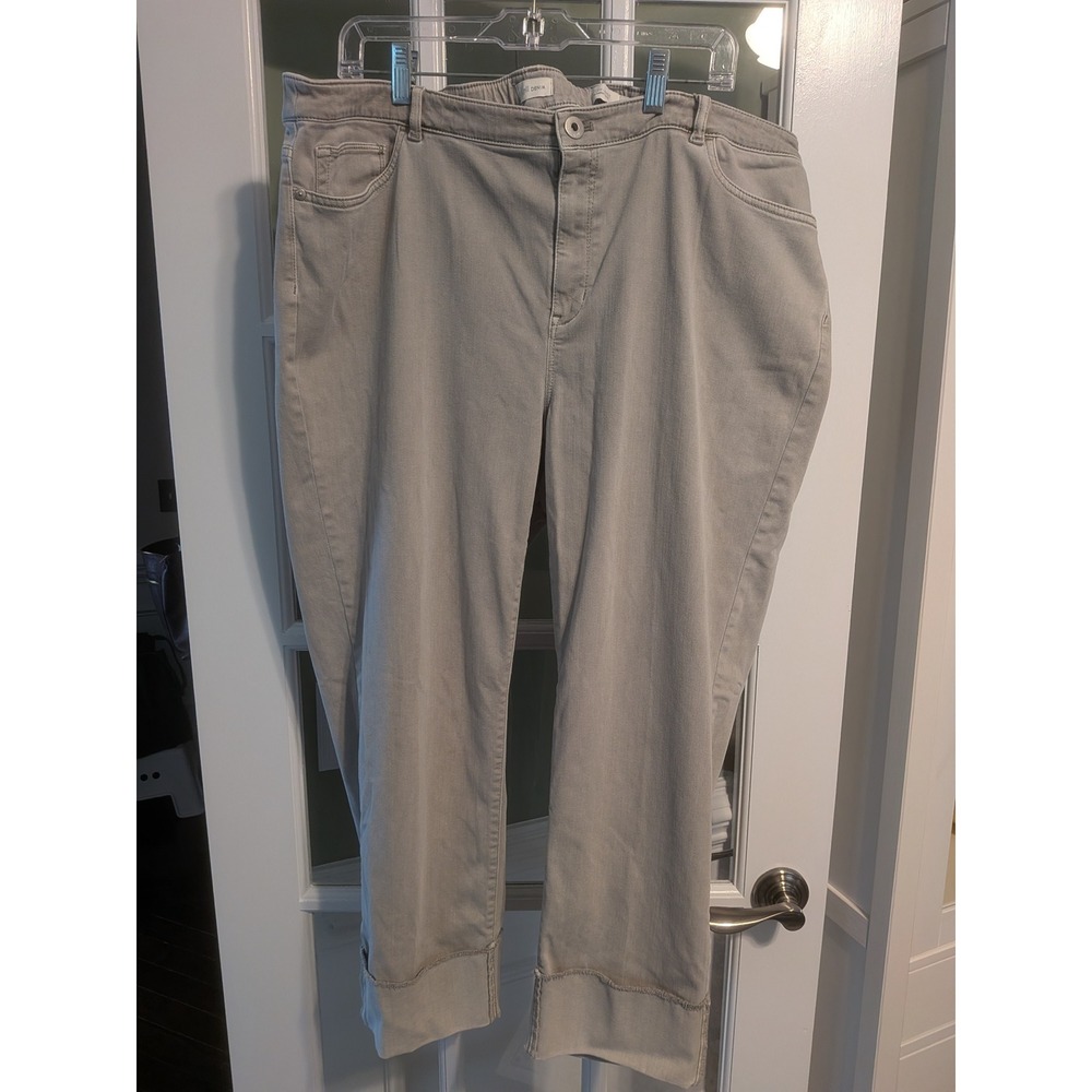 J. Jill Denim High Rise Straight Leg Jeans Taupe Gray Cuffed Hem Plus Size 20